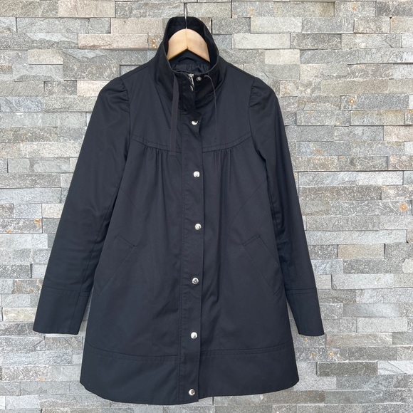 H&M Black Parka Jacket Coat Pockets Zipper Buttons 4 - Picture 3 of 12